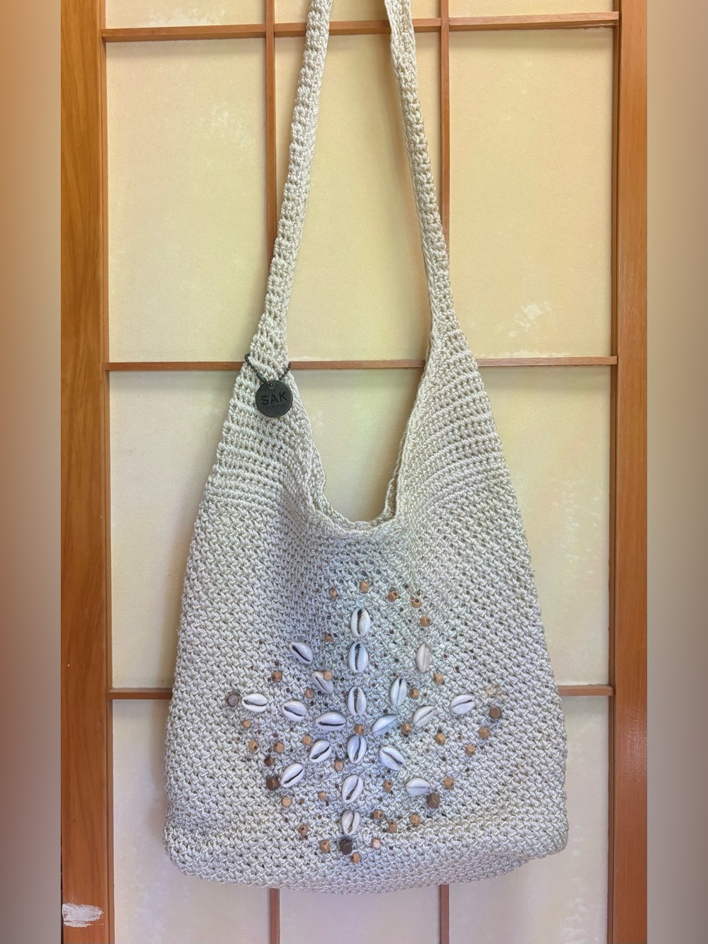 The Sak Original Crochet Hobo Cream Bag with Shell & Beading